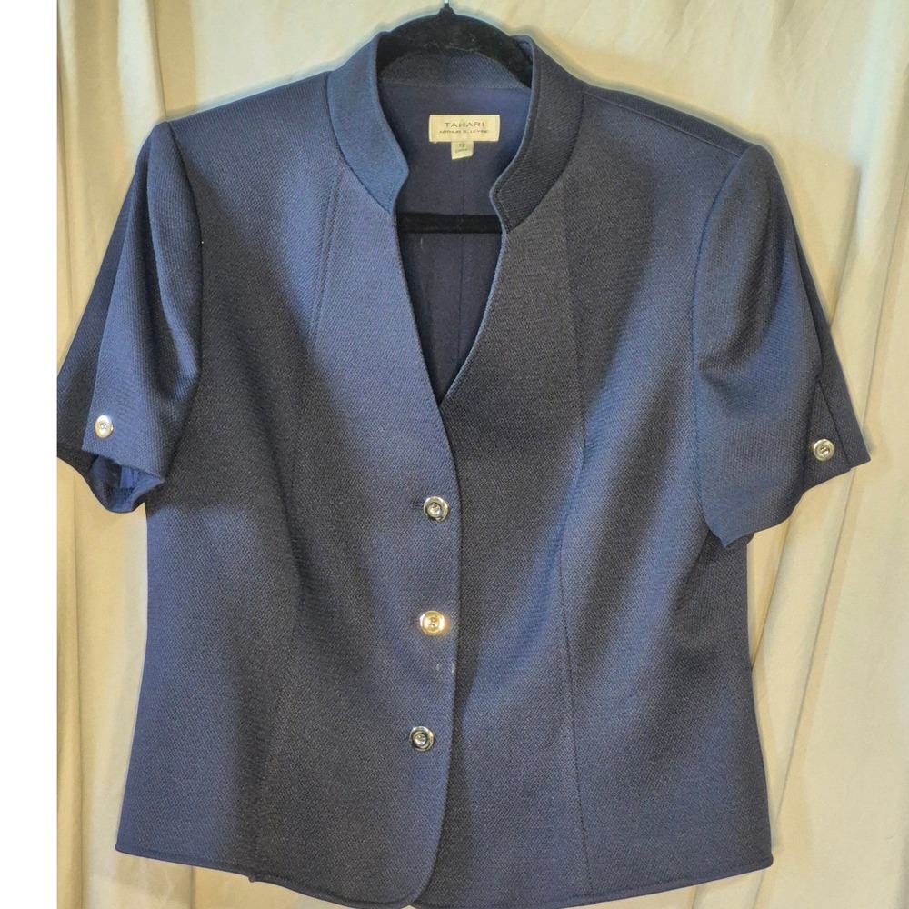 Tahari Arthur S. Levine Navy Blue Single Button Blazer Jacket Size 12 Womens